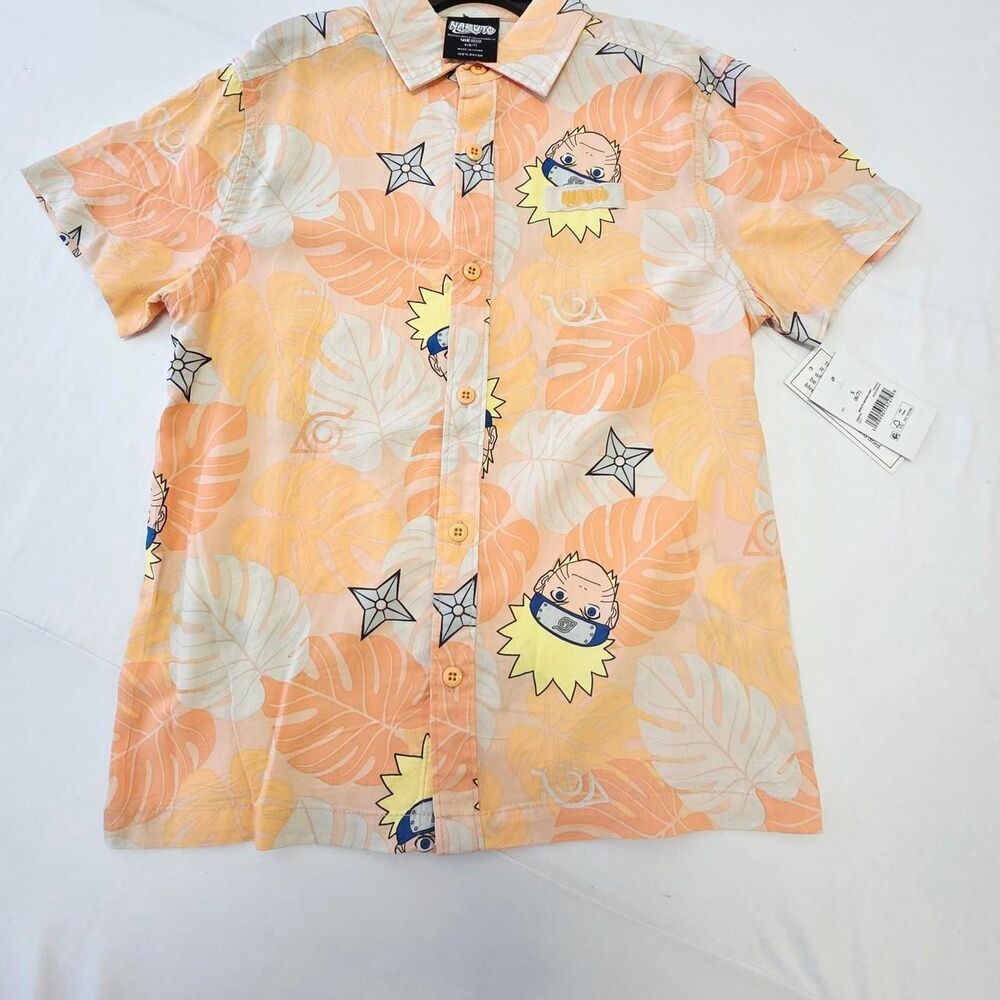 NWT Naruto Shippuden Tropical Leaf Button-Up Resort Shirt Kids 6-7